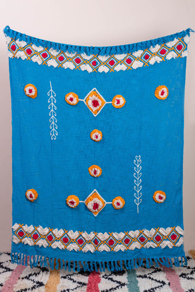 Ayoub Sky Blue Throw with Tufting and Embroidery 