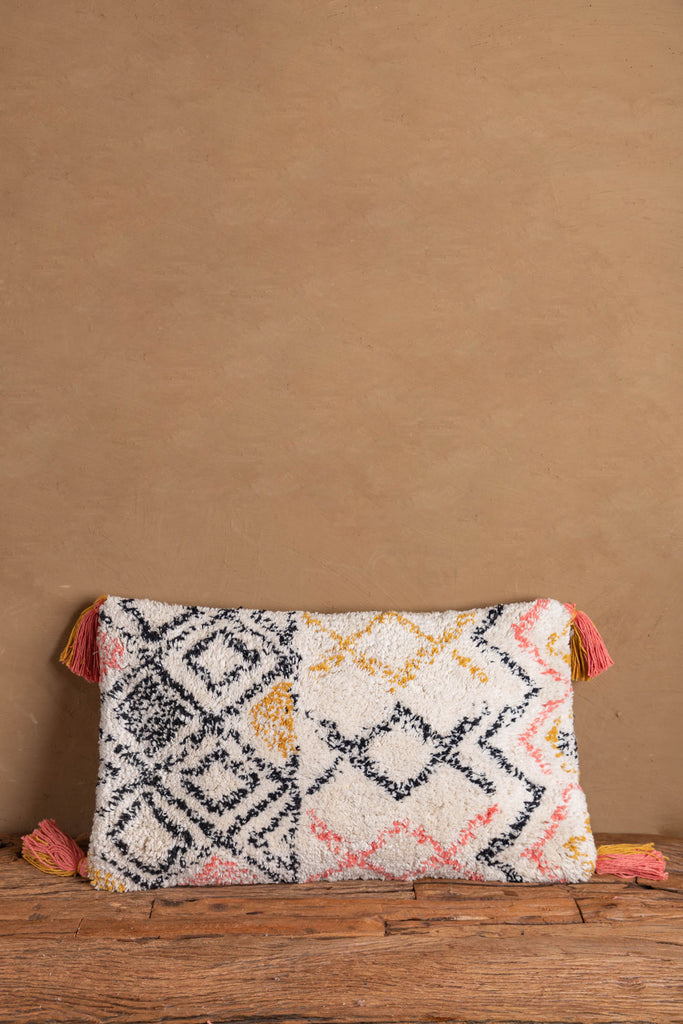 Warli Rectangle Red Yellow Hand Tufted Cotton Cushion Cover