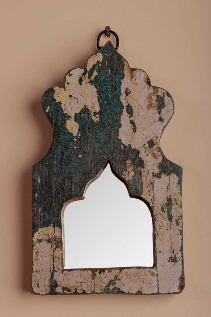 Black-Pink Vintage Arched Wooden Mirror