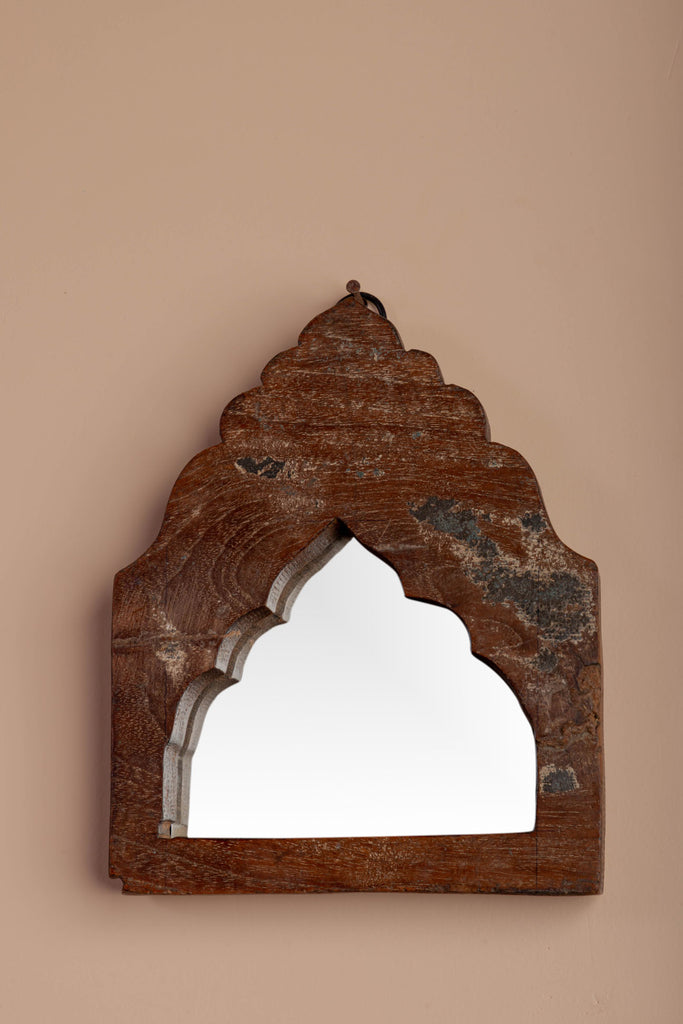 Chocolate Brown Antique Arched Wooden Mirror