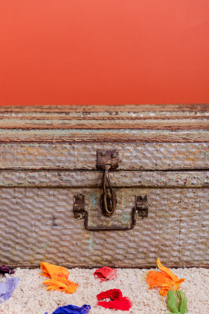 Rusted-Grey Vintage Iron Trunk
