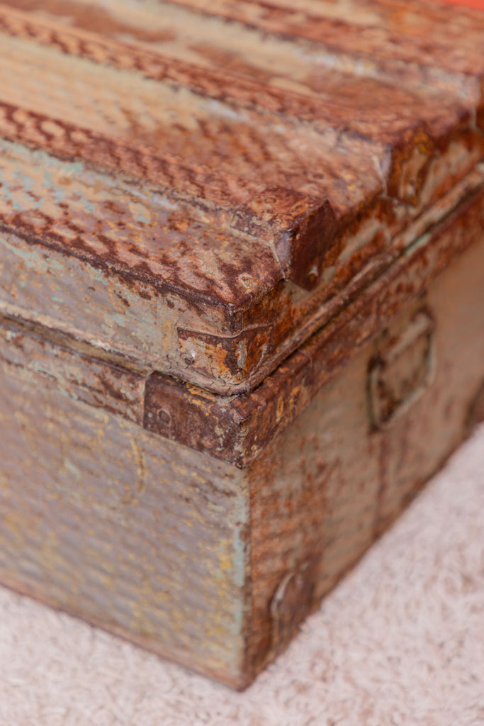 Rusted-Grey Vintage Iron Trunk