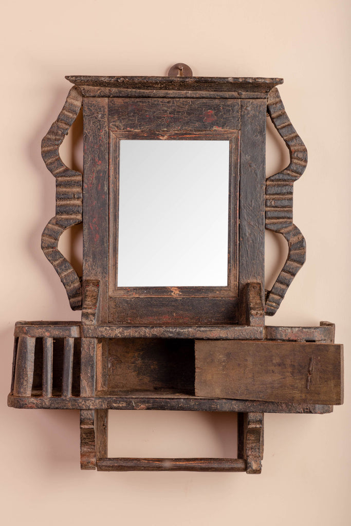 Dark Brown Antique Cabinet Makeup Mirror