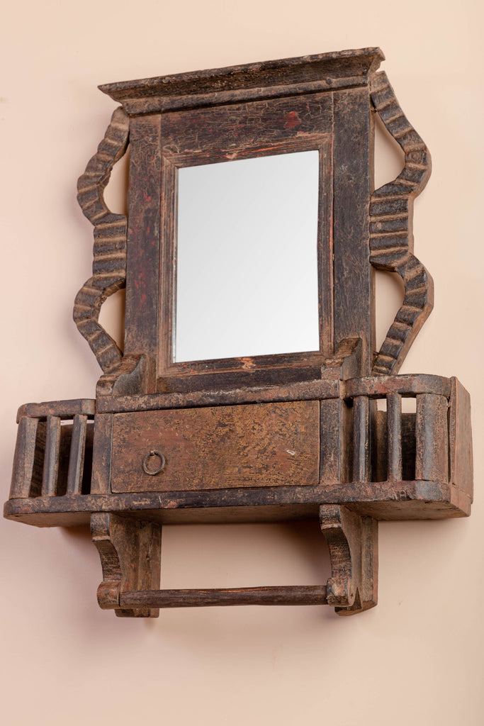Dark Brown Antique Cabinet Makeup Mirror