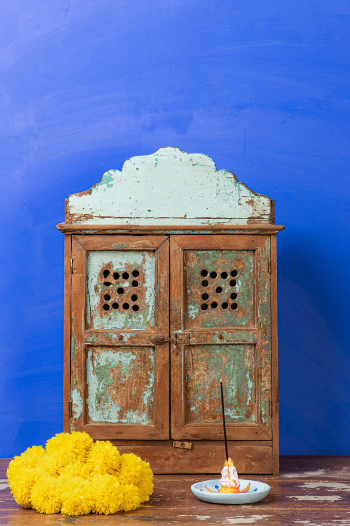 Vintage Shuttered Wooden Mandir