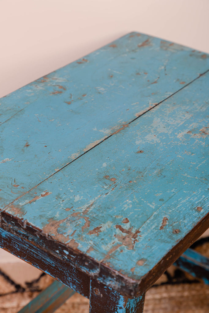 Dark Brown-Blue Antique Side Table
