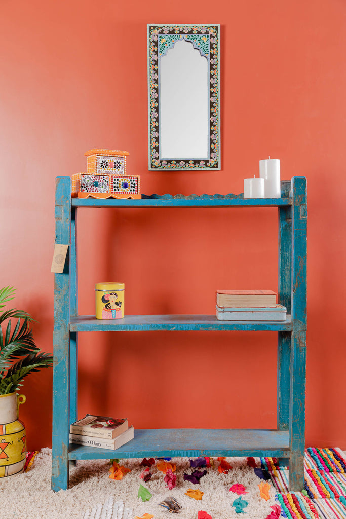 Rusty Blue Vintage Wooden Shelf Unit