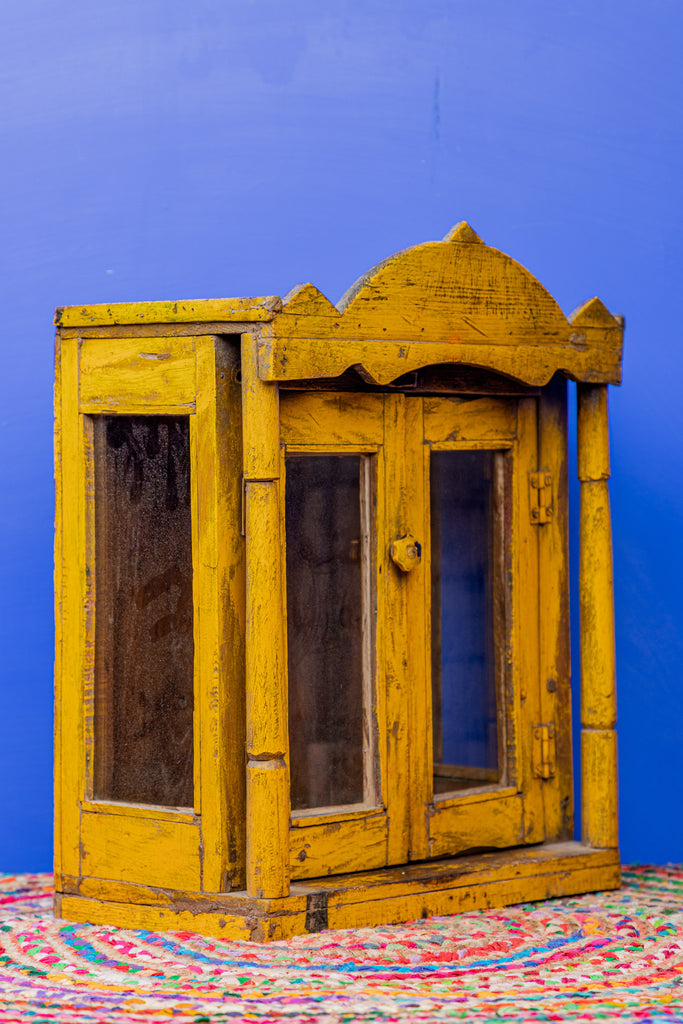 Yellow Vintage Wooden Mandir