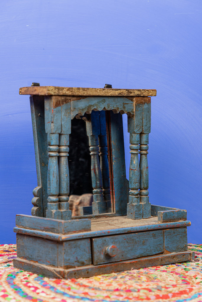Blue Vintage Wooden Mandir 