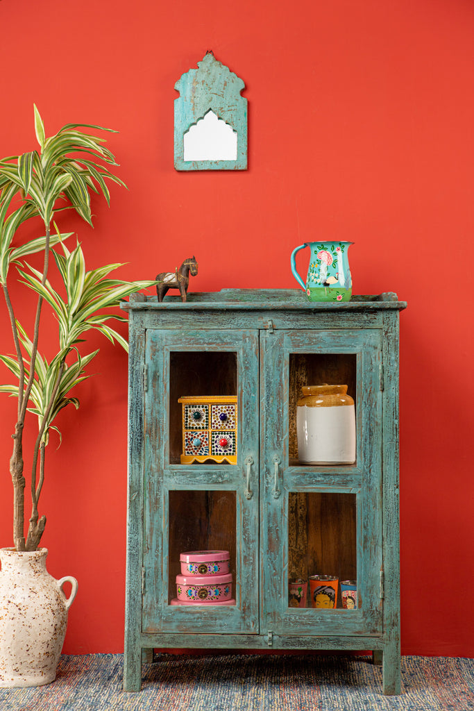 Vintage Rustic Blue  Display Cabinet