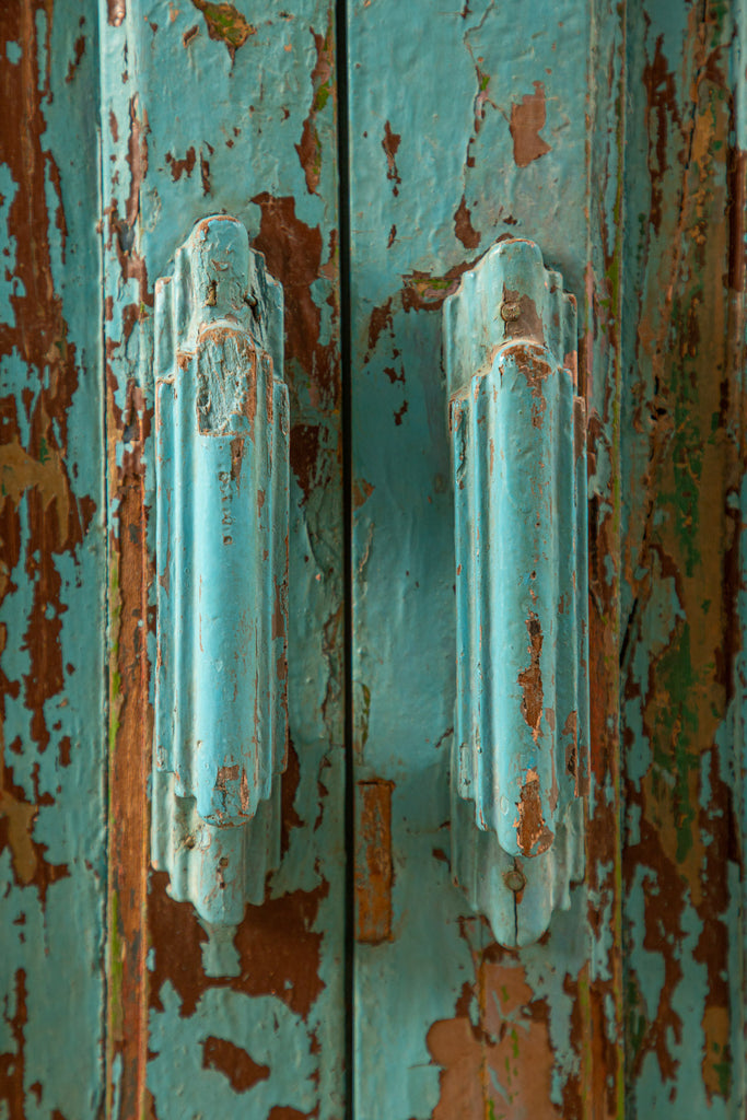 Vintage Blue Wooden Side Storage
