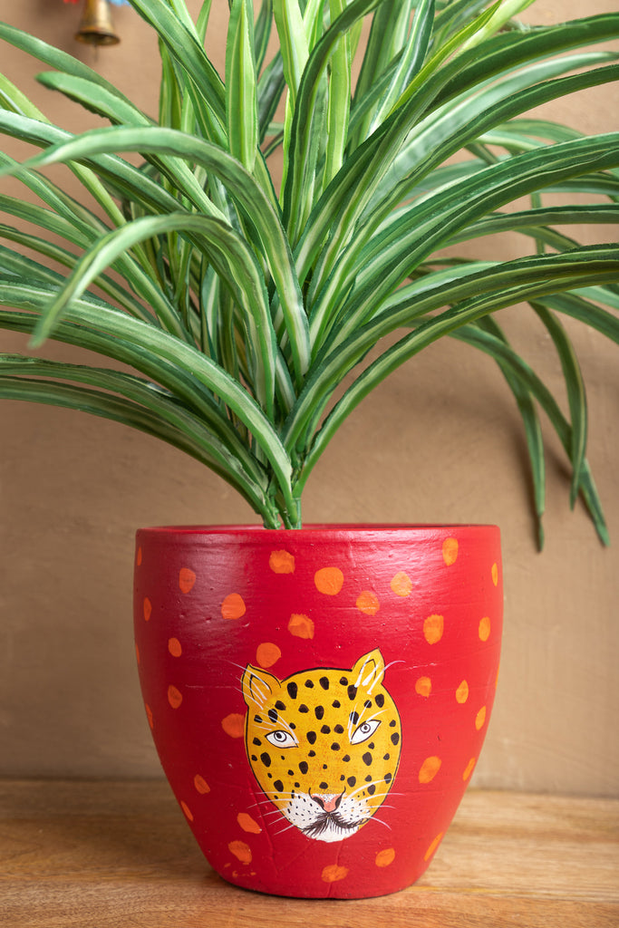 Red Tiger Painted Blue Planter - Small