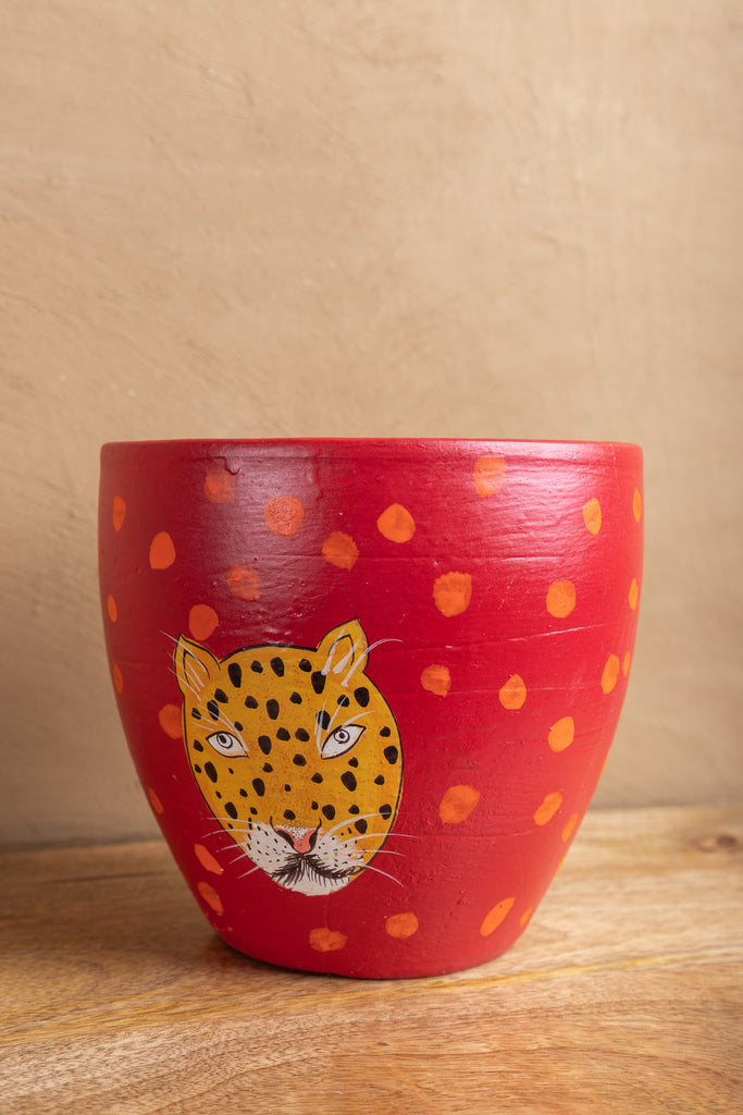 Red Tiger Painted Blue Planter - Small