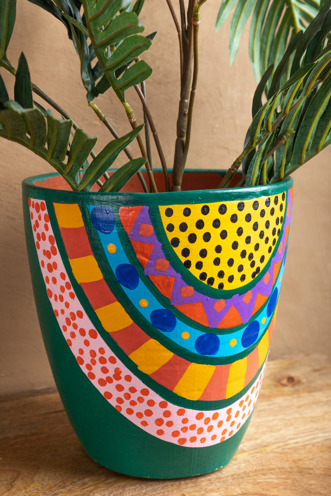 Green Colorful Painted Planter - Large