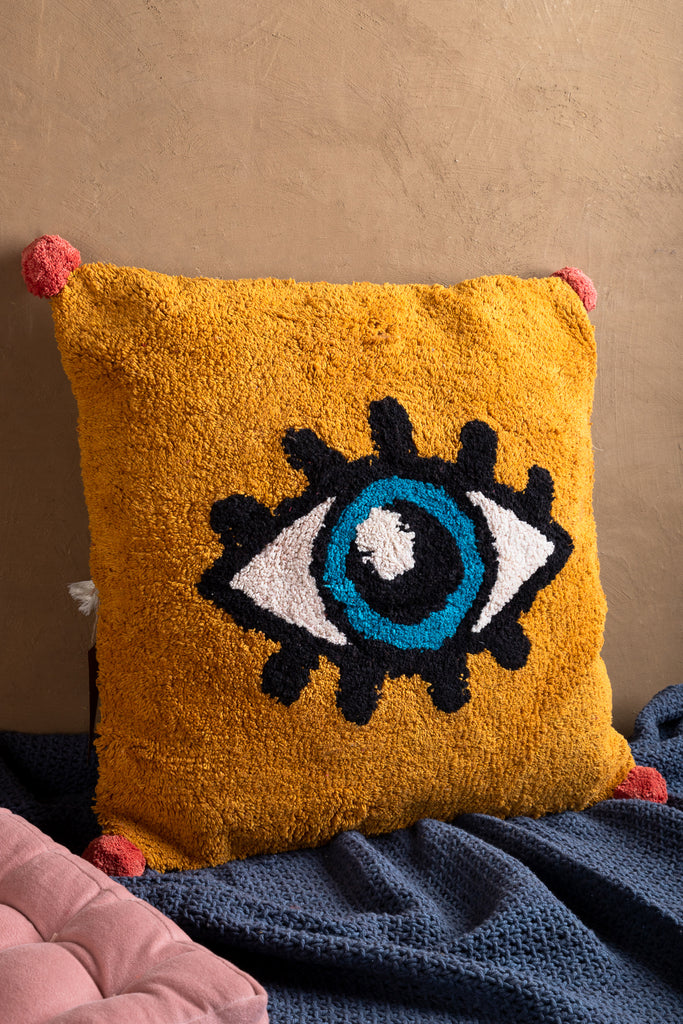 Yellow Recycled Hand Tufted Cotton Cushion Cover