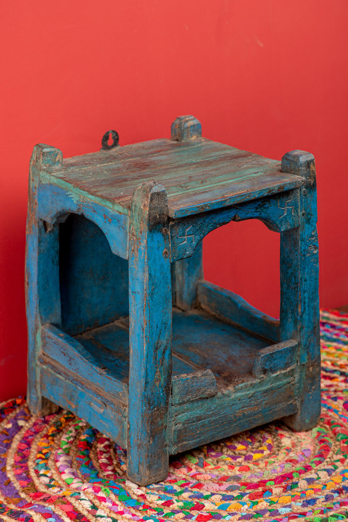 Vintage Blue Wooden Mandir Display