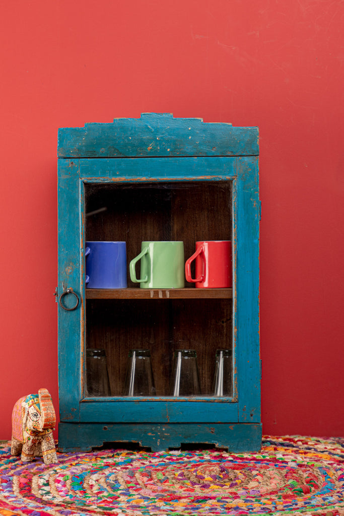 Blue Vintage Wall Display Cabinet