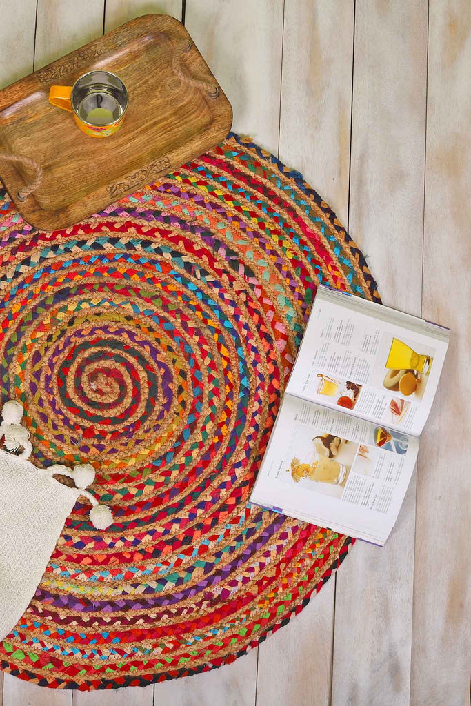Multi Colour Recycled Cotton Round Braided Rug