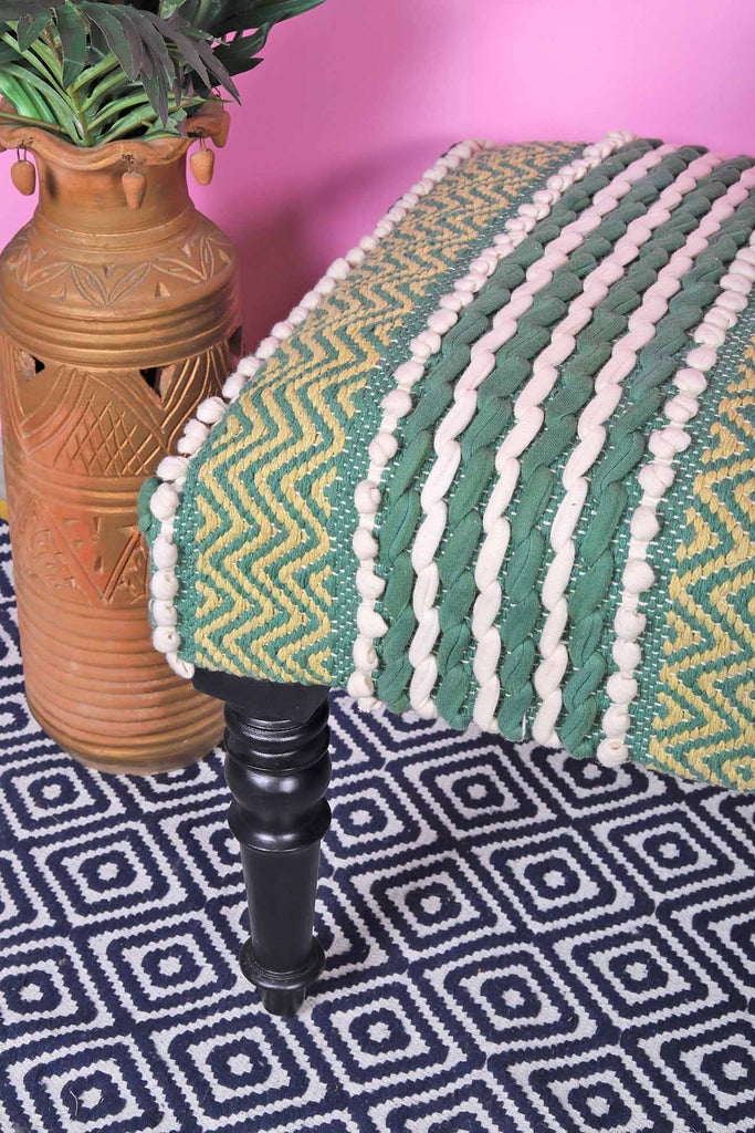 Green & White Cotton Bobble Knots Design Bench | Birch&Yarn