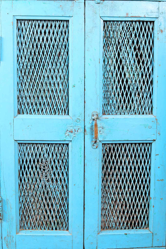 Antique Blue Two Door Cabinet with Grills