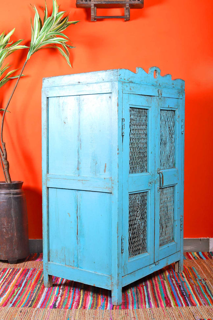 Antique Blue Two Door Cabinet with Grills