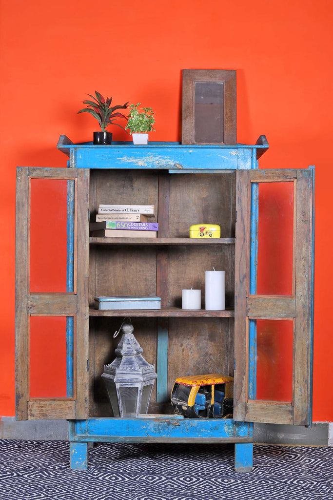 Vintage Blue Two Door Cabinet with Showcase