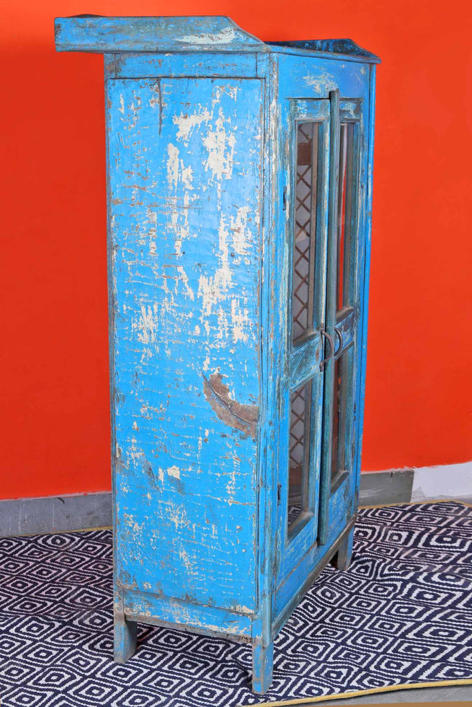 Vintage Blue Two Door Cabinet with Showcase