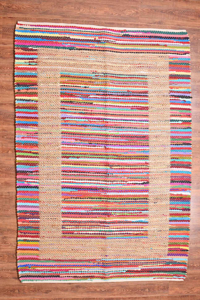 Multi-Coloured Cotton & Jute Handwoven Rug