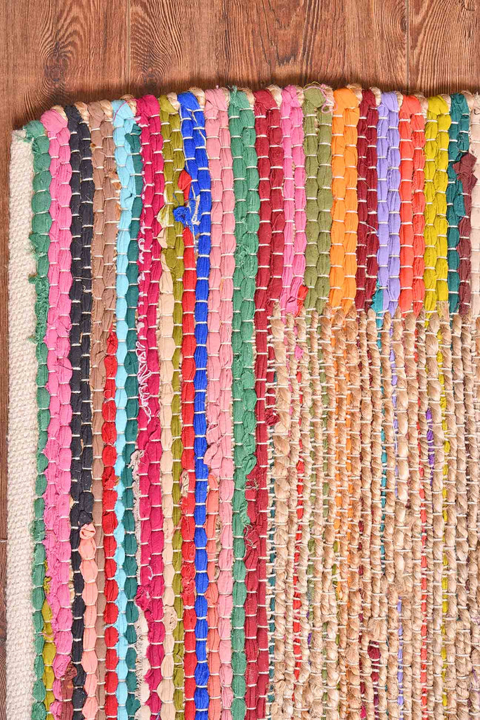 Multi-Coloured Cotton & Jute Handwoven Rug
