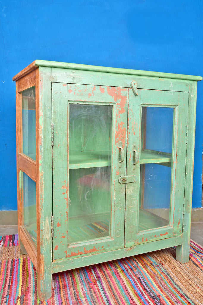 Two Door Green Vintage Cabinet with Showcase