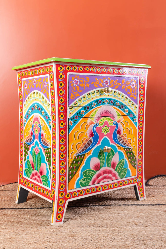 Peacock Hand Painted Bedside Cabinet