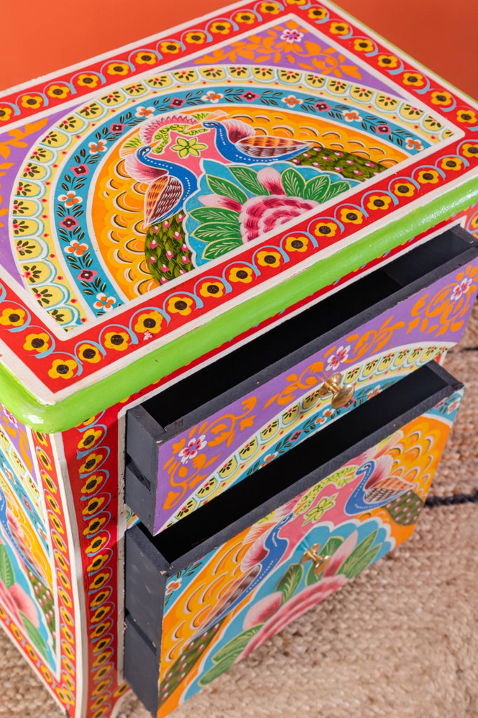 Peacock Hand Painted Bedside Cabinet