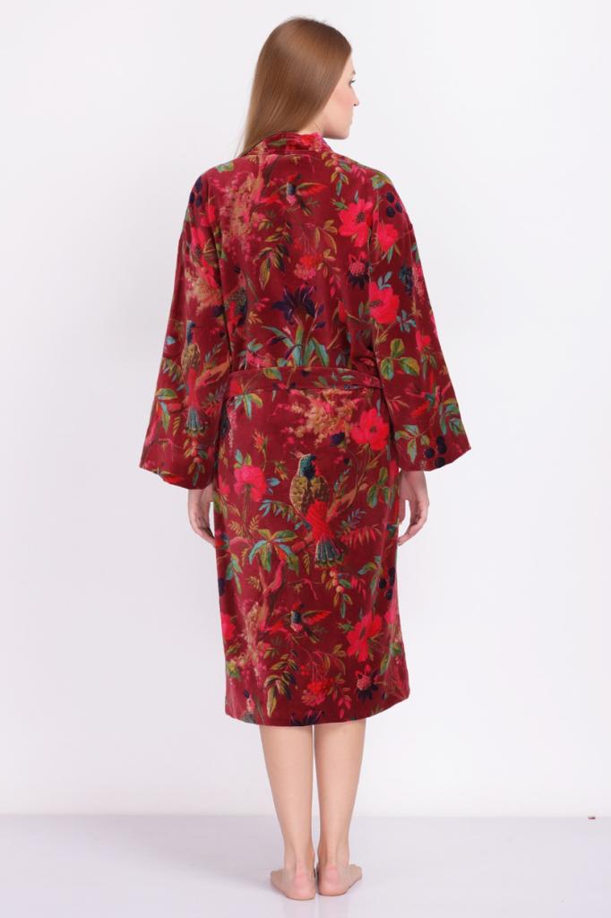 Red Cotton Velvet Kimono Dressing Gown