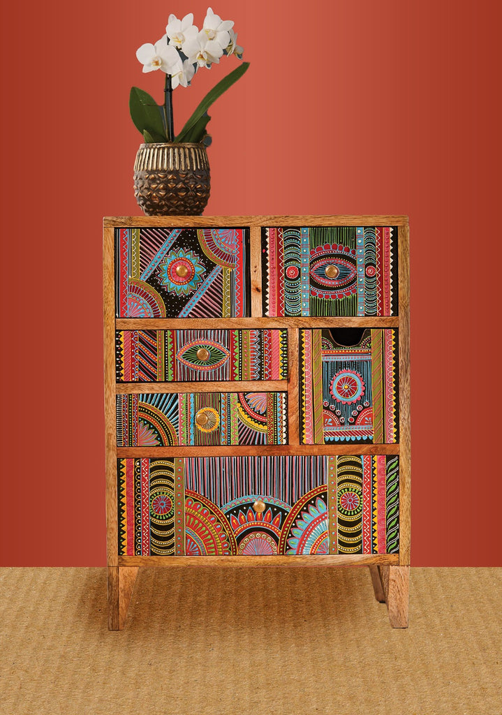 6 Drawer Hand Painted Wooden Mini Cabinet